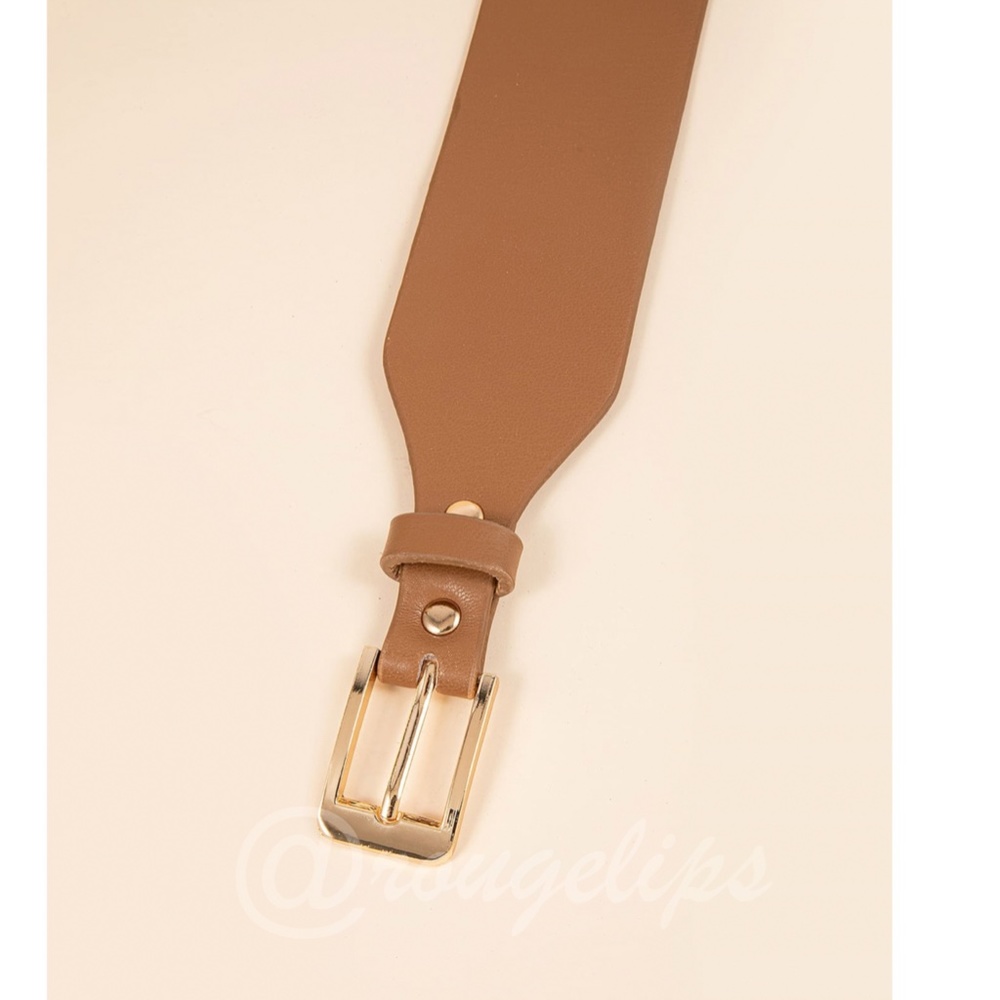 Camel Brown PU Leather Belt Gold Buckle Wide - Picture 3 of 5